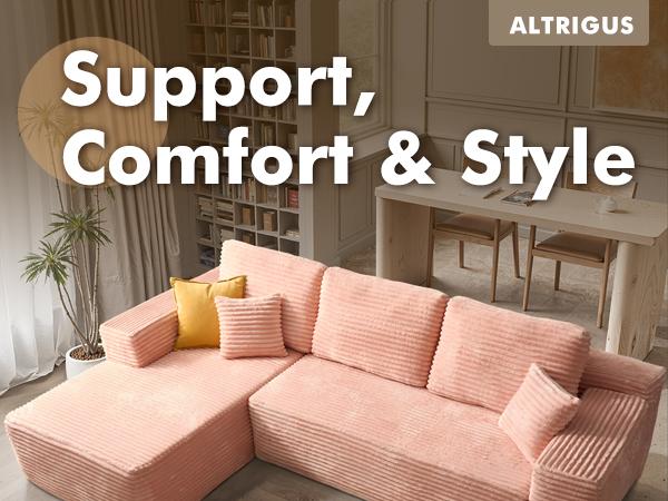 HOOOWOOO 106" Modular Pink Cloud Couch with Chaise Lounge, 【2 Packages Shipping】Modern Sectional Boneless L-Shaped Modular Plush Corduroy Sofa for Living Room Bedroom, No Assembly Required, Pink HOOOWOOO 106" Modular Pink Cloud Couch with Chaise Lounge, 【2 Packages Shipping】Modern Sectional Boneless L-Shaped Modular Plush Corduroy Sofa for Living Room Bedroom, No Assembly Required, Pink