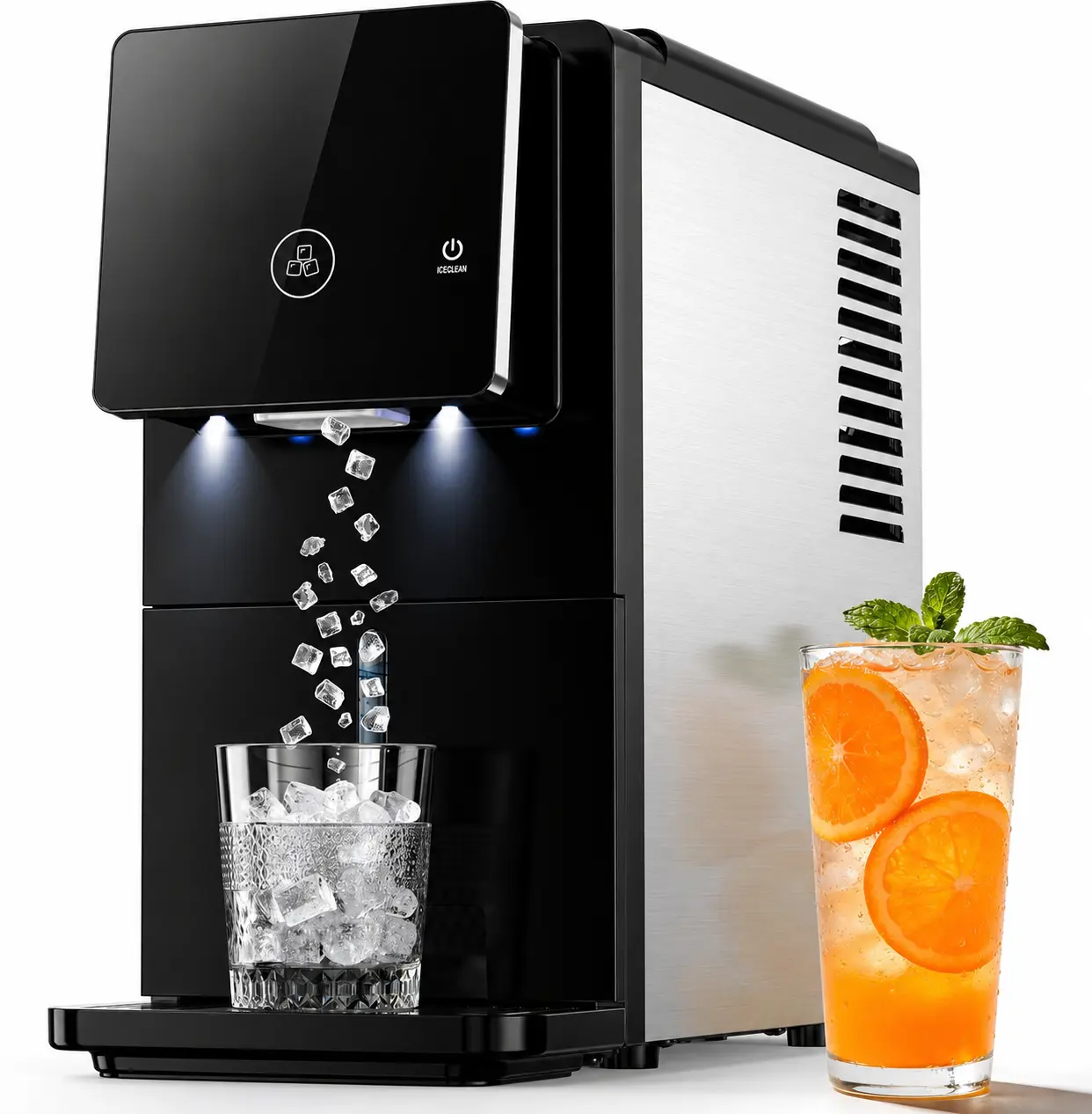 Antarctic Star Countertop Nugget Ice Maker with Automatic Ice Dispenser, Self-Cleaning Pebble Ice Machine, 33 lb/24H, Touch Screen, Portable for Home & Office