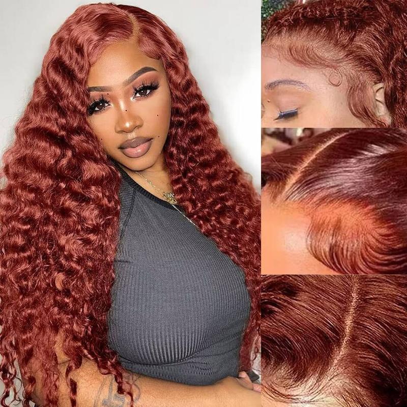 YAWAWE Hair Water Wave Reddish Brown Wear Go Glueless Wig with Drawstring Effortless Install 13x6 Lace Frontal Wigs Pre-plucked Pre-bleached Transparent Lace Wigs Human Hair for Women