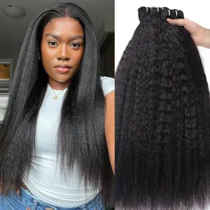 Msgem Hair 16A Kinky Straight 100% Human Hair Bundles Yaki Straight 12-32 Inch 1Pcs Lot Weave Extensions No Chemical
