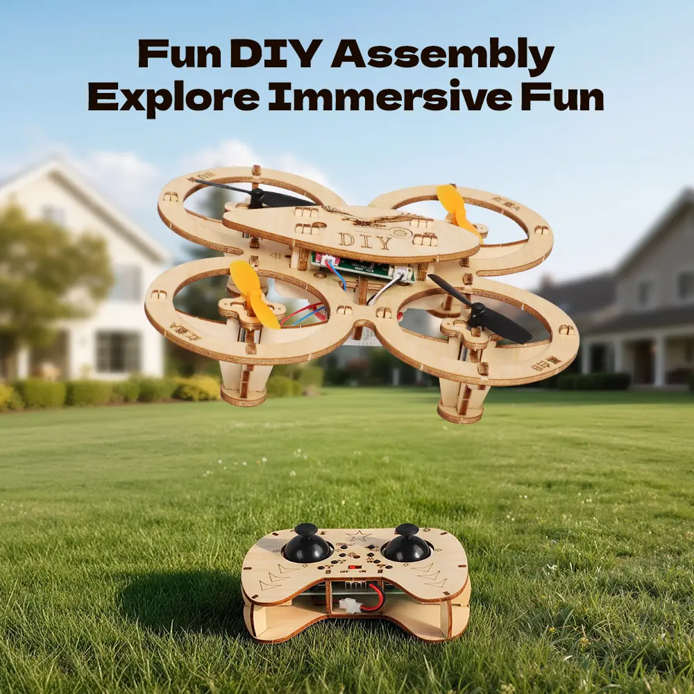 Beginner Stunt Remote Control Wooden DIY Assembly Airplane Kit, Natural Basswood Toyset with Batteries, STEM Learning Tool, Decorative Desk Ornament, Stress Relief Gift for Kids & Adults