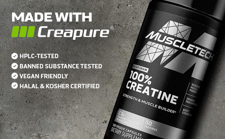 MuscleTech Platinum Creatine Monohydrate Capsules - Creapure Creatine Pre & Post Workout Muscle Strength, Muscle Recovery & Energy Boosting