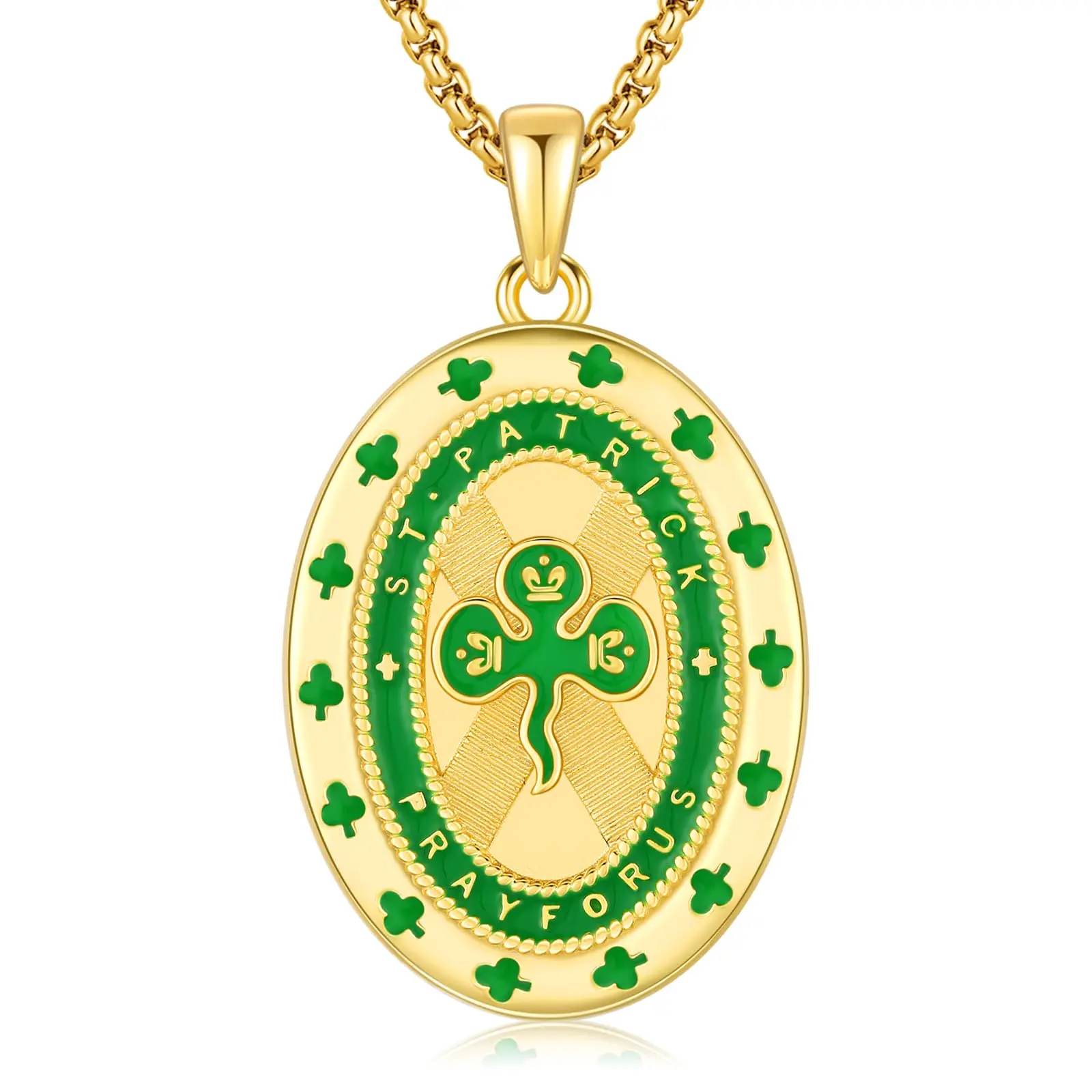 THANCHES 925 Sterling Silver Saint Patrick Protect Us Medal Cross Necklace, Religious Ireland Patron Retro Green Amulet Jewellery Pendant, Pendants Jewelry Gift for Men Women
