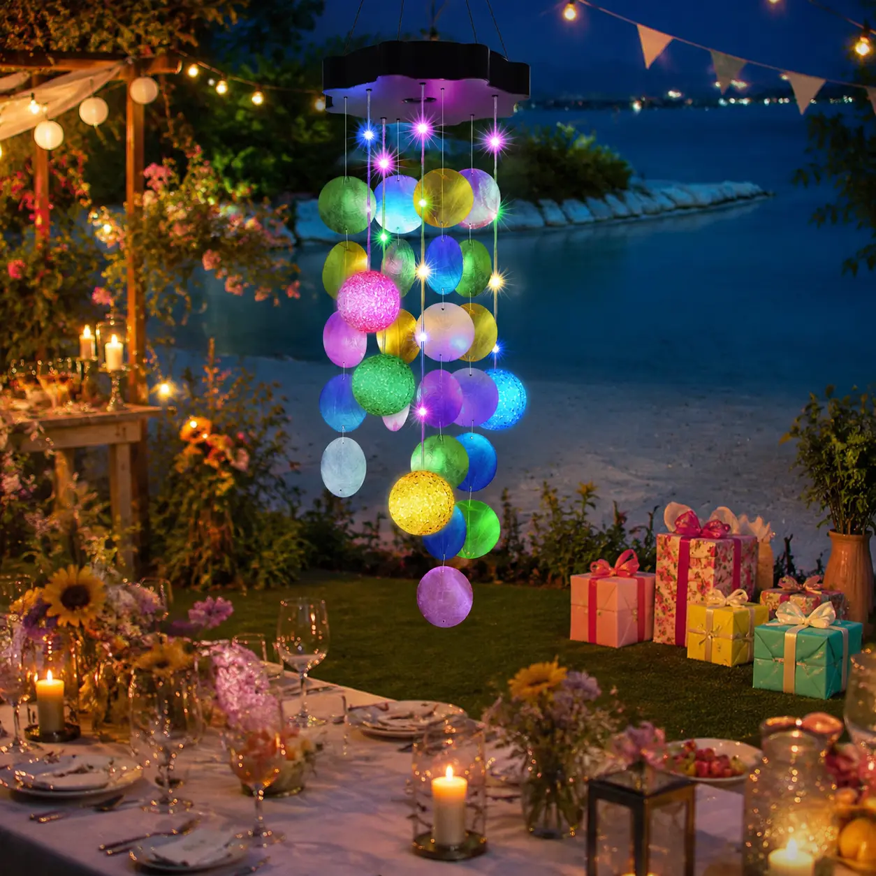 Colorful Solar Outdoor Shell Wind Chime Hanging Light - Waterproof Durable Garden Decor, LED Outdoor Lamp for Garden Parties, Porch, Valentine's Day/Mother's Day Gift for Women, Meditation & Beach Vibes Use campingessentials Outdoor Landscape Lights Solar