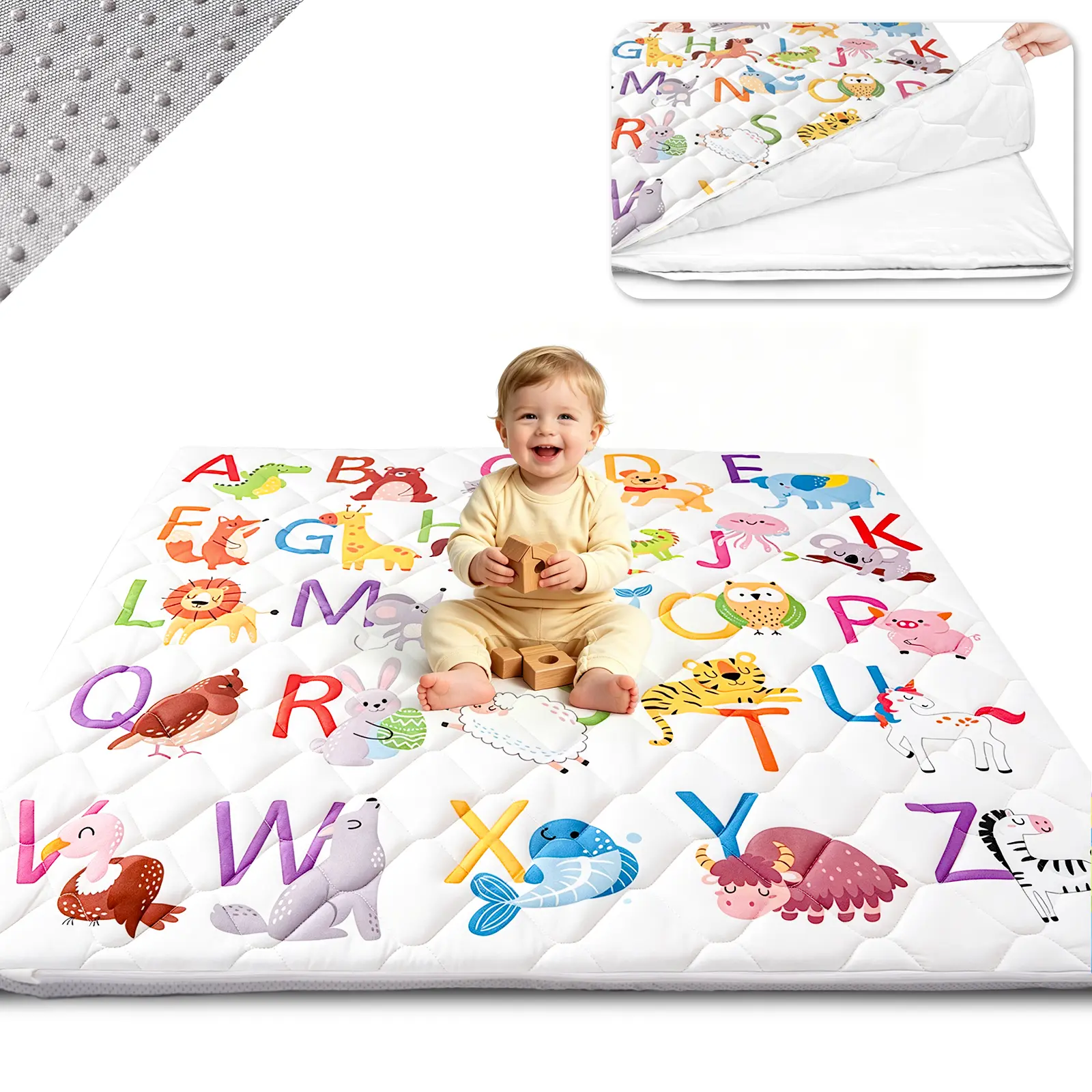 Removable Baby Play Mat，50x50 Playpen Mat with Super Soft Touch, with Upgraded Anti-Slip Bottom, Thick Cushioned,  Machine Washable, Perfect for Playpen, Easy to Clean for Infants & Toddlers