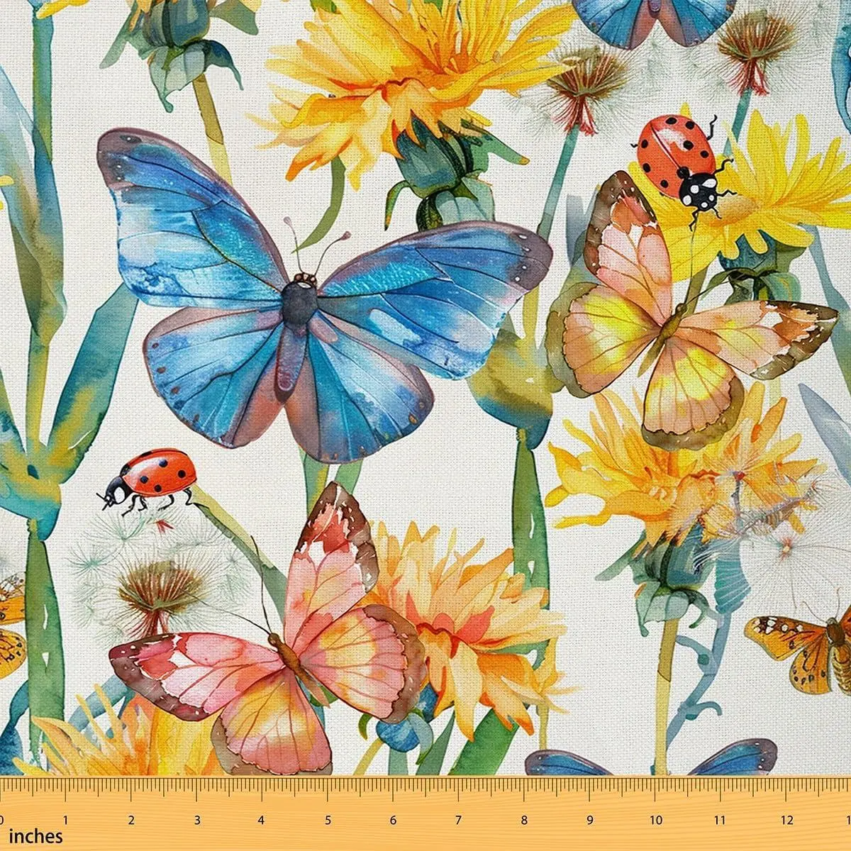 Feelyou Dandelion Pattern Polyester Fabric by the Yard - Yellow Flowers, Rustic Nature Style, Soft Non-Stretch, Waterproof for Chair Upholstery, Arts DIY, Home & Room Decor, Indoor/Outdoor Butterflies Accents