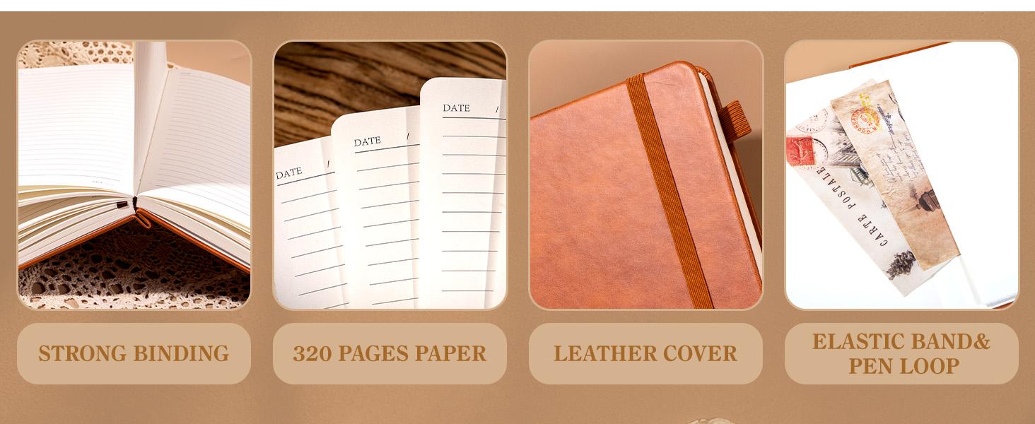 CAGIE 2 Pack A5 Lined Notebooks 320 Pages Hardcover Journal 100GSM Thick Paper Notebook Set for Writing School Work Study Note Taking Diary Journaling Junk Journal Office Notebook for Women Men Students