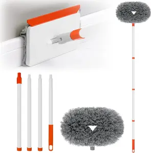 Baseboard Cleaner Tool with Extendable Long Handle, Floorboard & Ceiling Fan Blade Cleaning Duster with Reusable Microfiber Pads, Household Deep Cleaning Tool