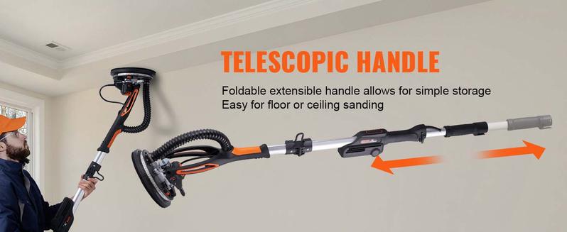 VEVOR Drywall Sander (Dust Bag not Included, Compatilble /w Vacuum Cleaner), 800W Brushless Motor Electric Sander, Variable Speed 1000-2300 RPM Wall Sander, Foldable Ceiling Sander with Double-Deck