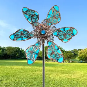 Luminous Butterfly Wind Spinner for Outdoor - Elegant Windmill Iron Craft Ornament,Garden Stake Wind Sculptures,Gift for Garden Yard Decoration