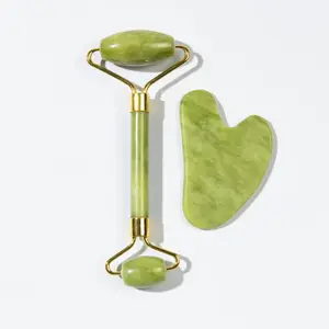 Gua Sha & Jade Roller Facial Tools,Face Roller and Gua Sha Set for Puffiness and Redness Reducing Skin Care Routine, Self Care Gift for Men Women - Green