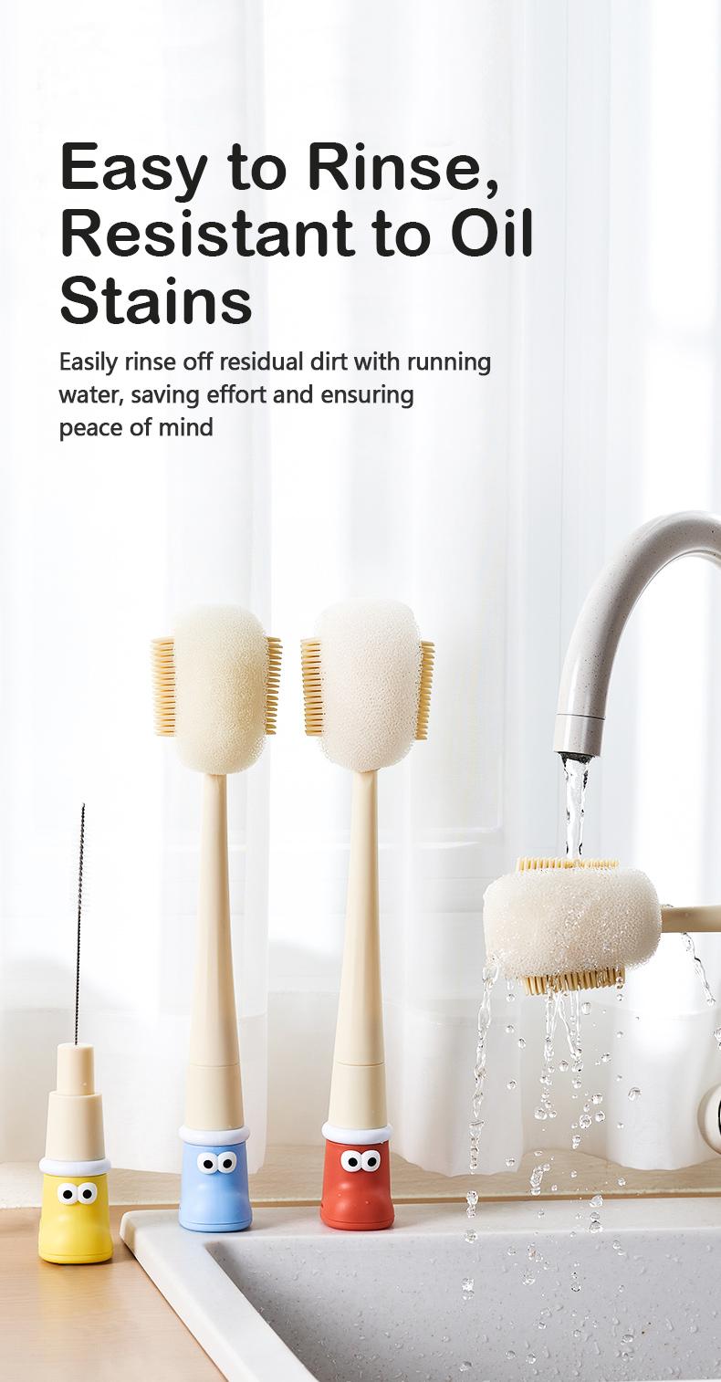 5-in-1 Multifunctional Cup Brush Set - Food-Grade Silicone & Sponge Heads | Rim/Gap/Straw Cleaner for Bottles Mugs