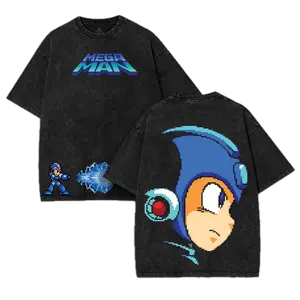 Megaman Game Merch T-Shirt, Vintage Washed Unisex Tee, Game Inspired Streetwear tee unisex heavyweight cotton t-shirt washed vintage t-shirt Casual Graphic Menswear Top unisex  cotton soft crew neck tee