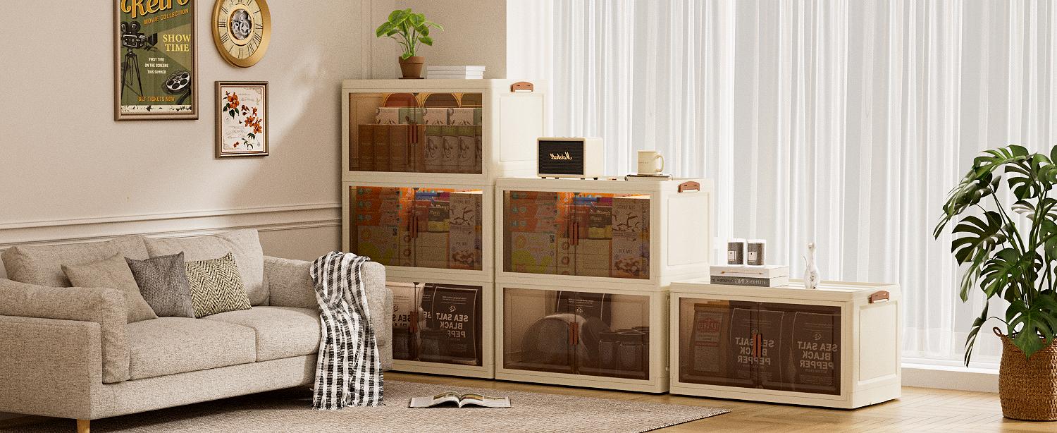 Plastic Closet Storage Bin with Magnetic Door, Foldable Stackable Organizer with Lid and Wheels, Easy Assembly for Home and Dorm Easily Assembled Durable trinket trade box storage organization organizer storage