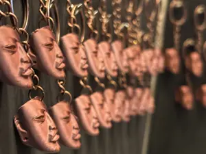 Olmec Mask Key Chain in Copper