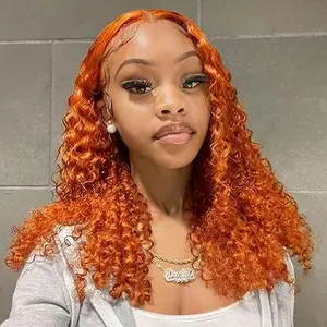 Ginger Bob Wig Human Hair 13x4 HD Deep Wave Lace Front Wigs Human Hair 180% Density 350# Orange Colored Curly Bob Wig