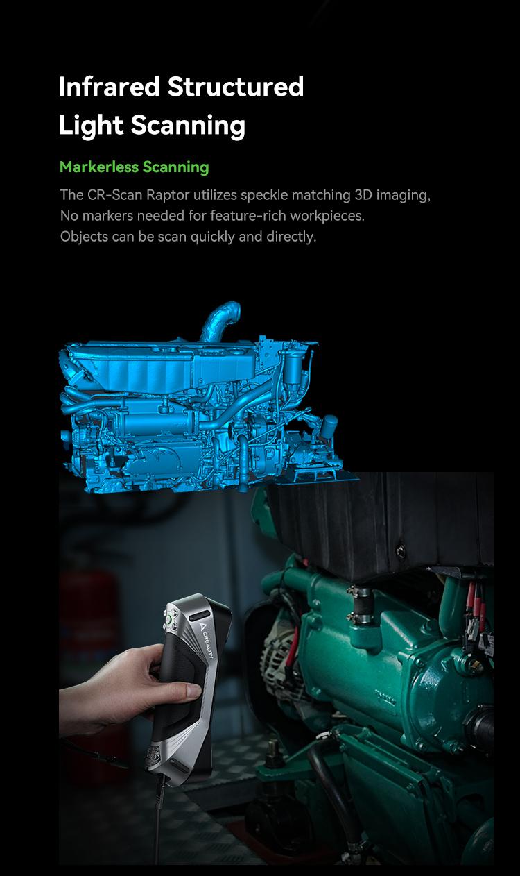 Creality CR-Scan Raptor 3D Scanner with Metrology Grade Accuracy and 7 Blue Laser Lines