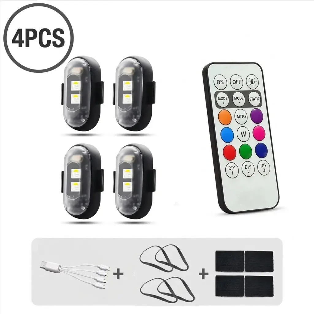Wireless RGB LED Car Ambient Lighting Kit - Waterproof Decorative Strobe Work Lamp with Remote, Anti-Collision Aircraft Flash Signal for Car, Motorcycle, Drone, Led Car Lights