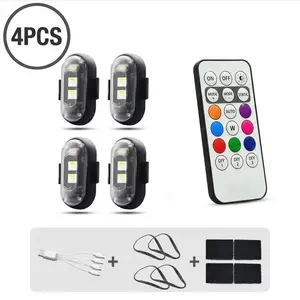 Wireless RGB LED Car Ambient Lighting Kit, Waterproof Decorative Strobe Work Light with Remote - Anti-Collision Aircraft Flash Signal for Motorcycle, Drone & Car