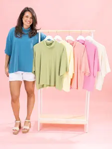 Raised Rib Mock Neck Top by DD Design | S-3X