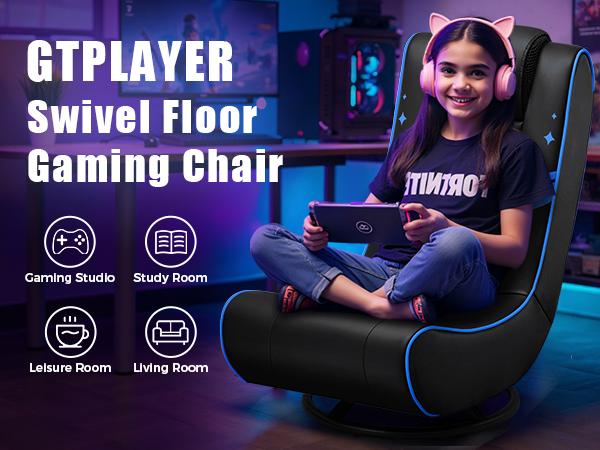 GTPLAYER Floor Gaming Chair Foldable Swivel Floor Chairs for Kids Boys Comfy Video Game Seat with 360° Multipurpose for Gamers, Bedroom or Game Room