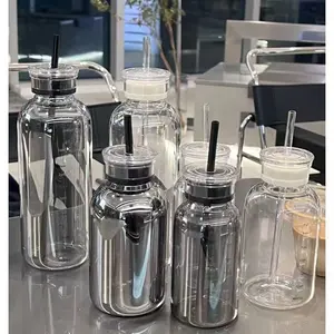 Women's High Aesthetic Clear Glass Cup Premium Portable Heat Resistant Straw Cup Large Capacity New Water Cup