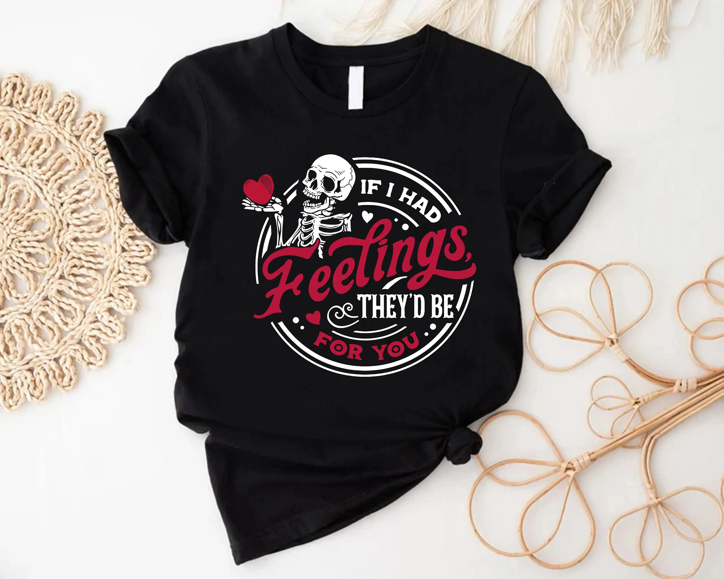 If I had feelings, they would be for you - T-shirt, Valentine's Day skull and heart pattern T-shirt, Valentine's Day gift, couple's matching shirts, gift for boyfriend, gift for girlfriend