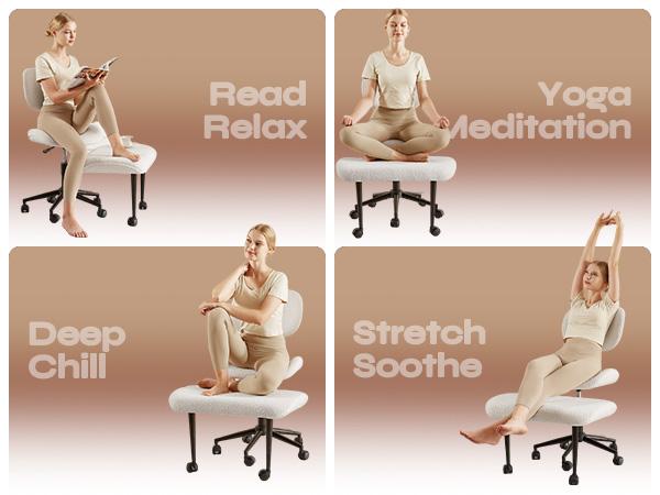 Pinmoco Curved-Shape Ergonomic Cross Legged Swivel Chair, Adjustable Height, Meditation Chair with Back Support, Home and Office Pinmoco Curved-Shape Ergonomic Cross Legged Swivel Chair, Adjustable Height, Meditation Chair with Back Support, Home and Office