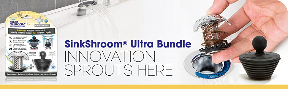 SinkShroom Bathroom Sink Drain Protector in Stainless Steel with StopShroom and Stopper