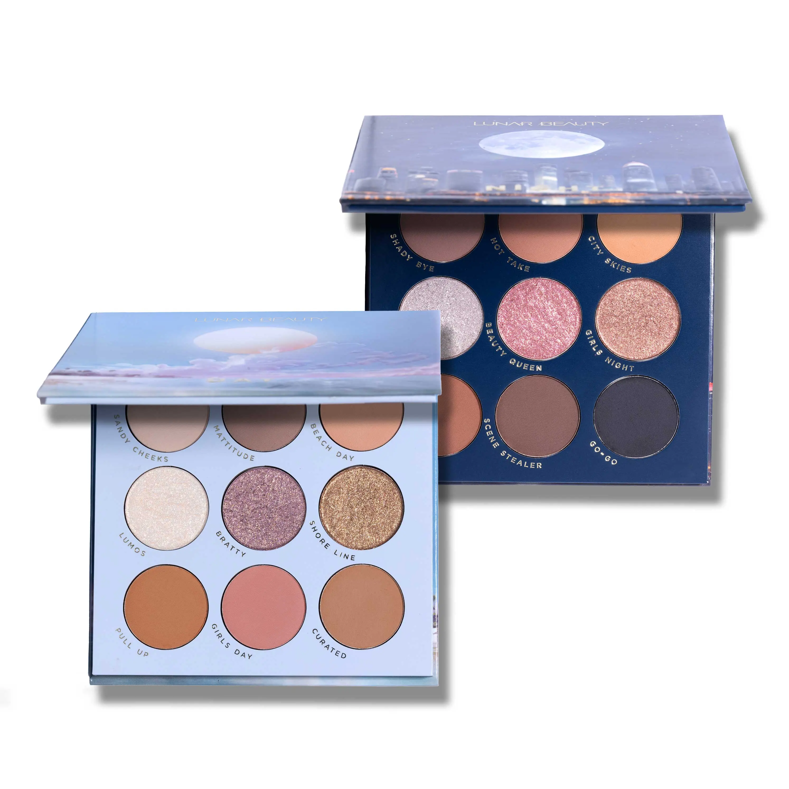 Lunar Beauty Day-Night Duo Eyeshadow Palette, Matte-Shine Mix with 12 Mattes and 6 Shimmers, Versatile Palette for Workdays to Parties