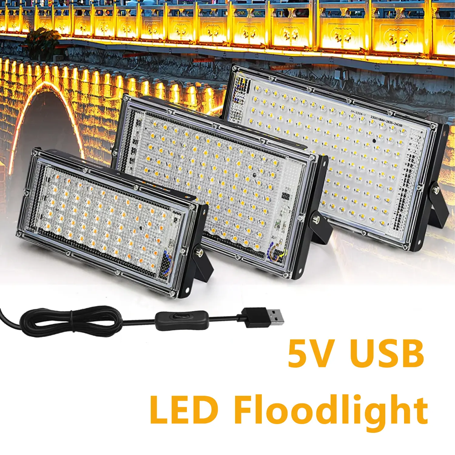 Outdoor Flood Lights - DC 5V USB-Powered Waterproof Spotlight, Available in 50/96/144 LED Options for Garden, Garage