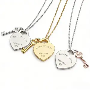 [T Family Heart Key Pendant Necklace For Women]Versatile Collarbone Chain Holiday Gift Jewelry L01