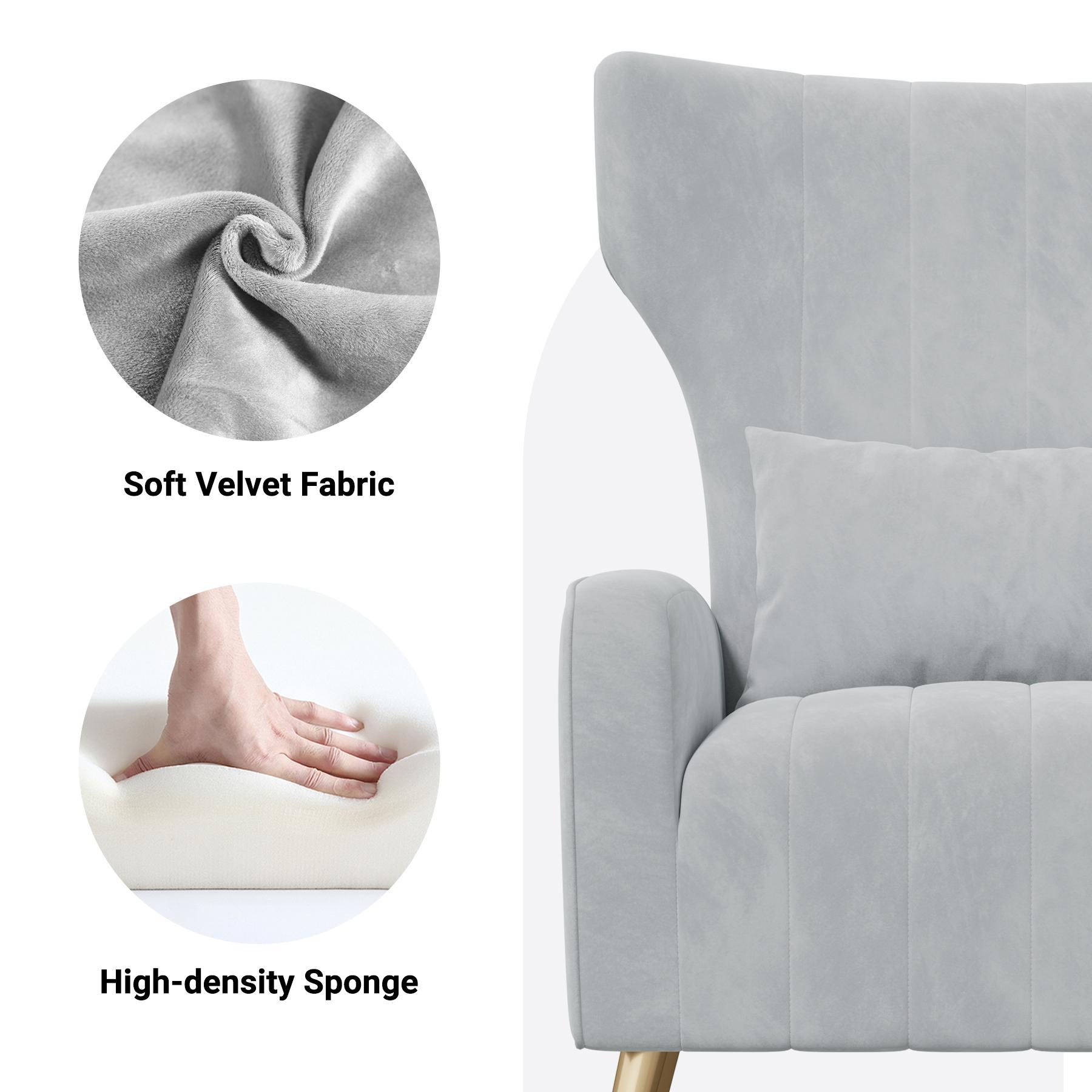 Mid Century Modern Armchair with High Back,Accent Chair,Velvet Fabric Upholstered Reading Comfy Sofa Club Chair with Metal Legs and Spring Support, for Living Room Bedroom,Orange