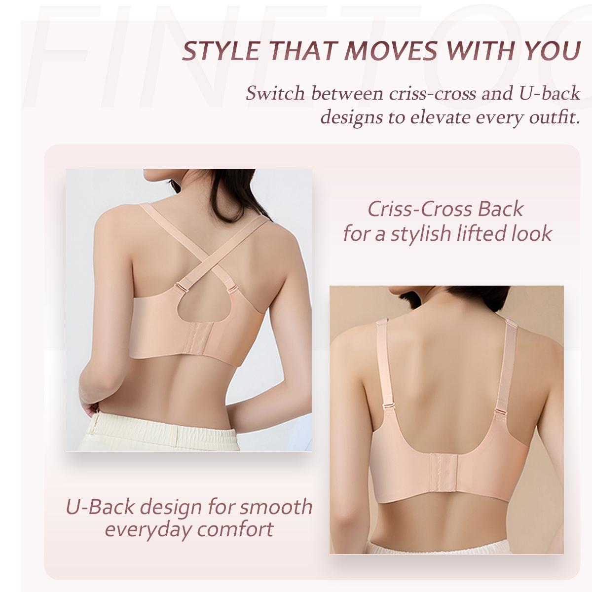 FINETOO Seamless Cute & Sexy V-Neck Bra for Women — Wire-Free, Padded, Soft Support, Full Coverage Comfort, S-2XL Everyday T-Shirt & Commute Bra SpringStatements