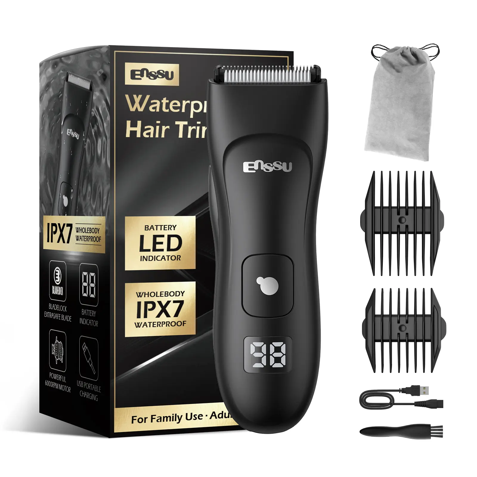Electric Hair Trimmer and Body Shaver for Men, Waterproof Barber Clippers Haircutting Kit for Beard and Body Grooming