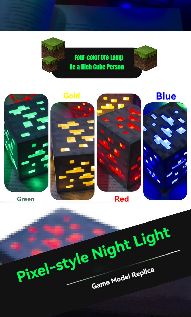 Light-Up Redstone Ore Statue Mc Ore Lamp with Diamond & Lapis Lazuli Effects Rechargeable LED Multicolor Display for Bedrooms Living Rooms