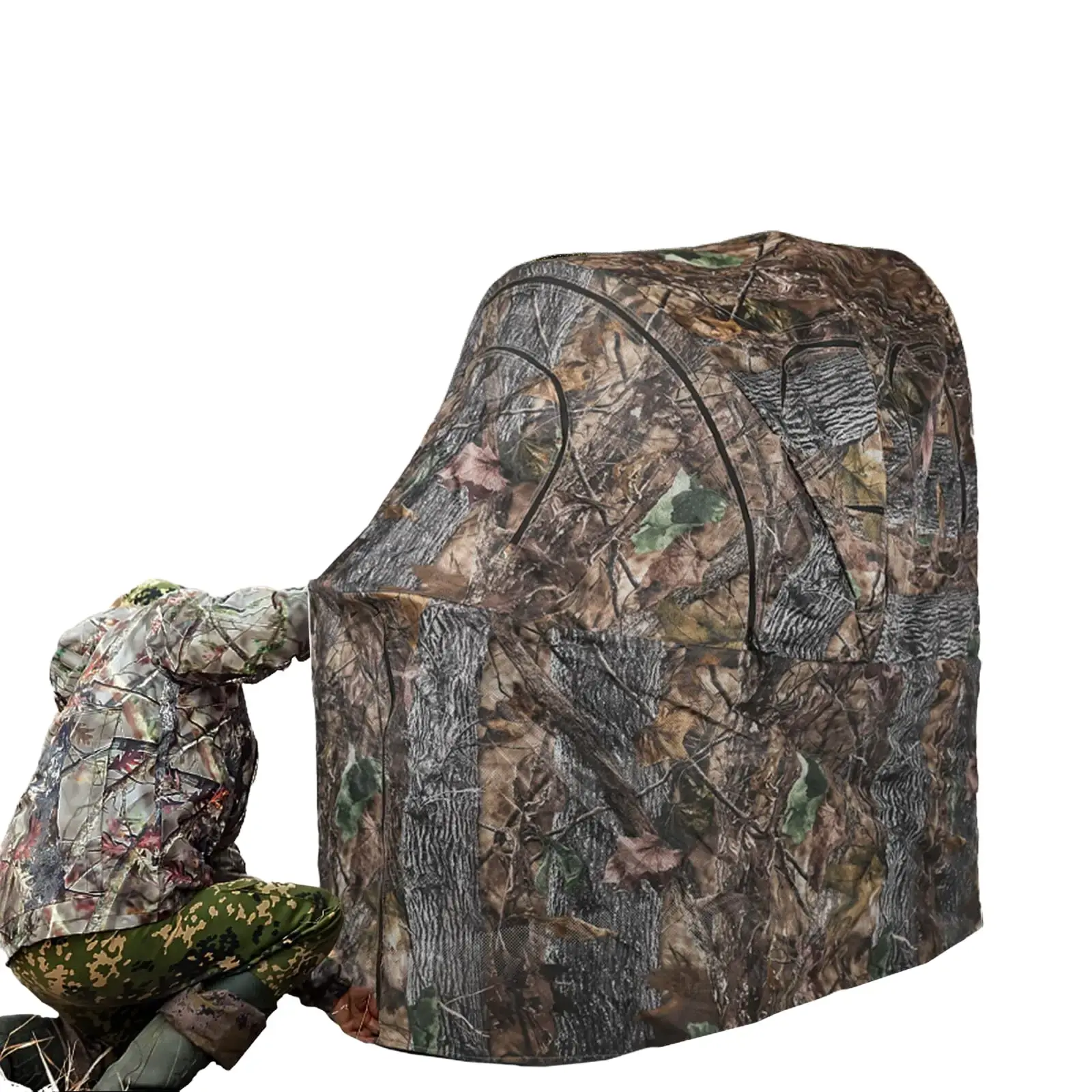 YUANYEE Single Person Hunting Blind - 1-Hunter Fit, Lightweight & Portable Camouflage Tent with Built-in Comfortable Chair, Cup Holder, See-Through Mesh Windows for Spring Turkey Season, Deer Hunting