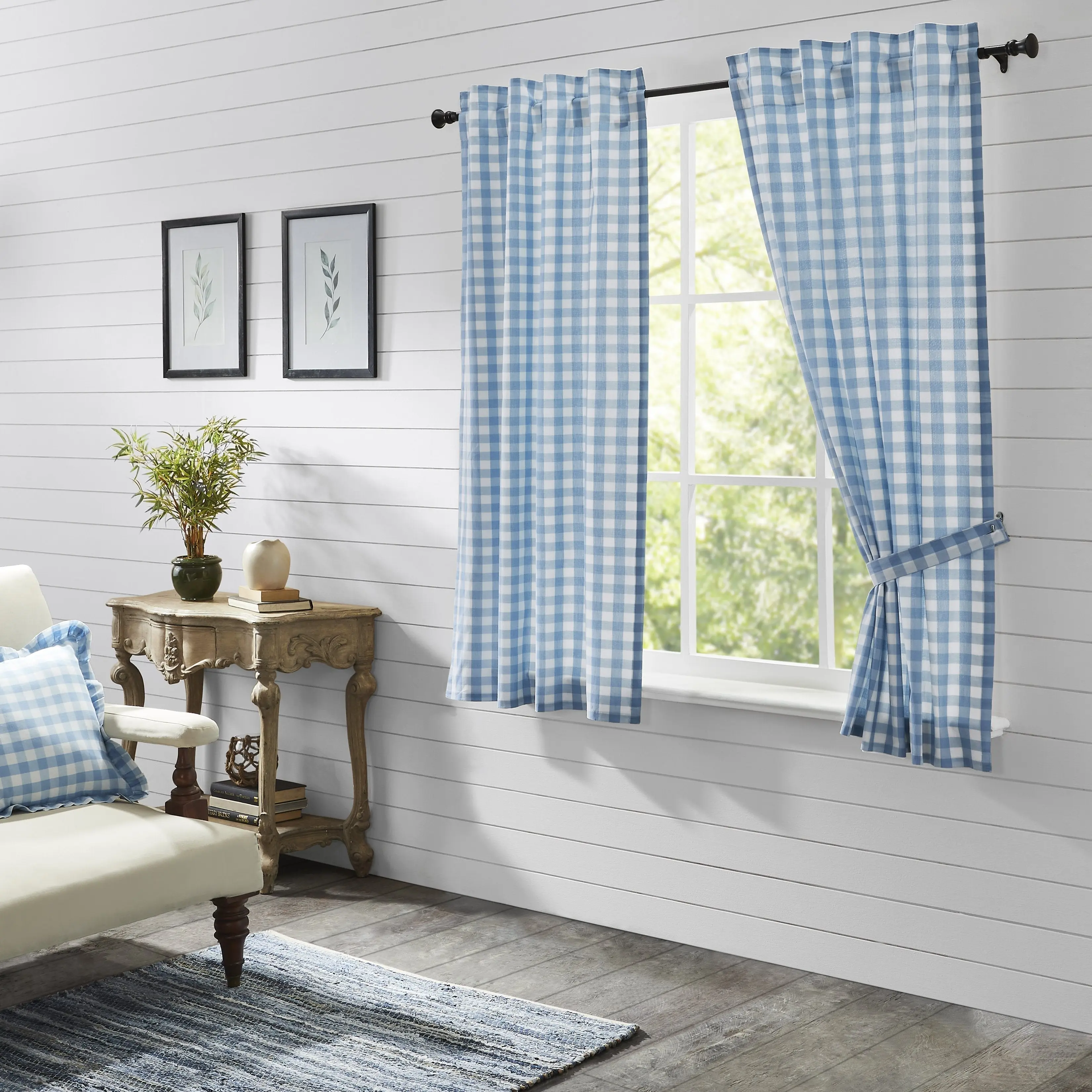 Dusk 100% Cotton Buffalo Check Curtain Panels, Light Filter Short Panels for Bedroom Use