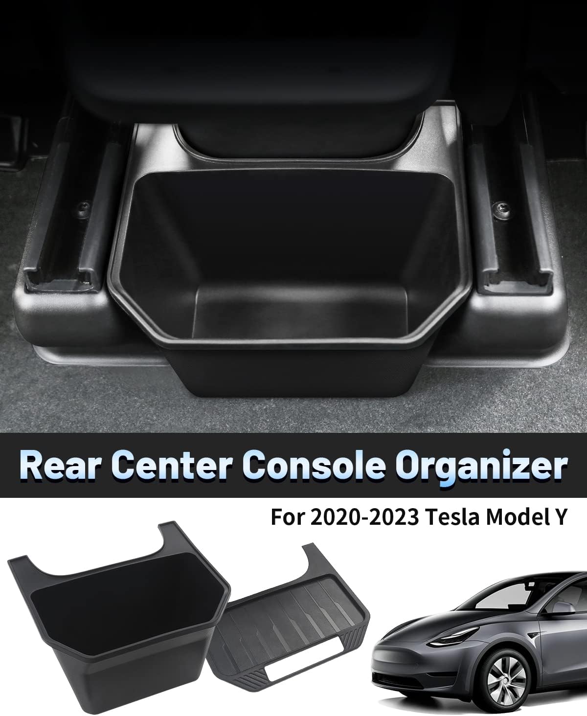 Canvcle Trash Can Tesla Model Y 2020-2025 Accessories Rear Center Console Organizer Backseat Storage Box Under Seat Storage Tray Garbage Can Bin (Black)