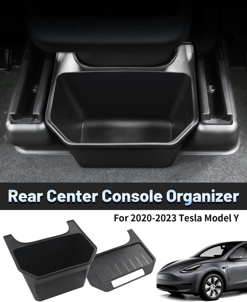 Canvcle Trash Can Tesla Model Y 2020-2025 Accessories Rear Center Console Organizer Backseat Storage Box Under Seat Storage Tray Garbage Can Bin (Black)