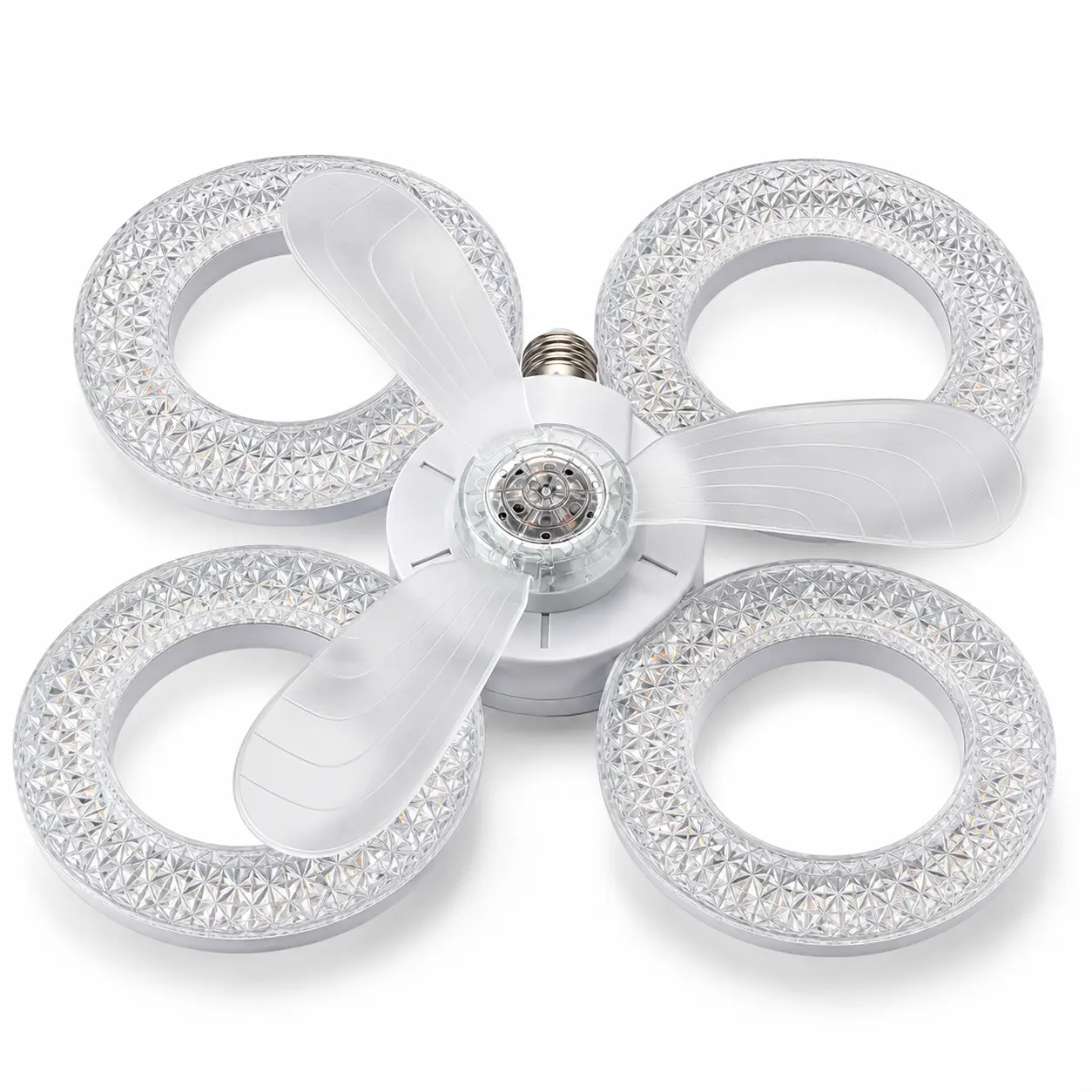 3-Blade E26 Socket Ceiling Fan Light, 4-Ring LED Light with Translucent Blades, 15.7 in Screw-In Fan Light for Bedroom, Kitchen, Hallway & Closet