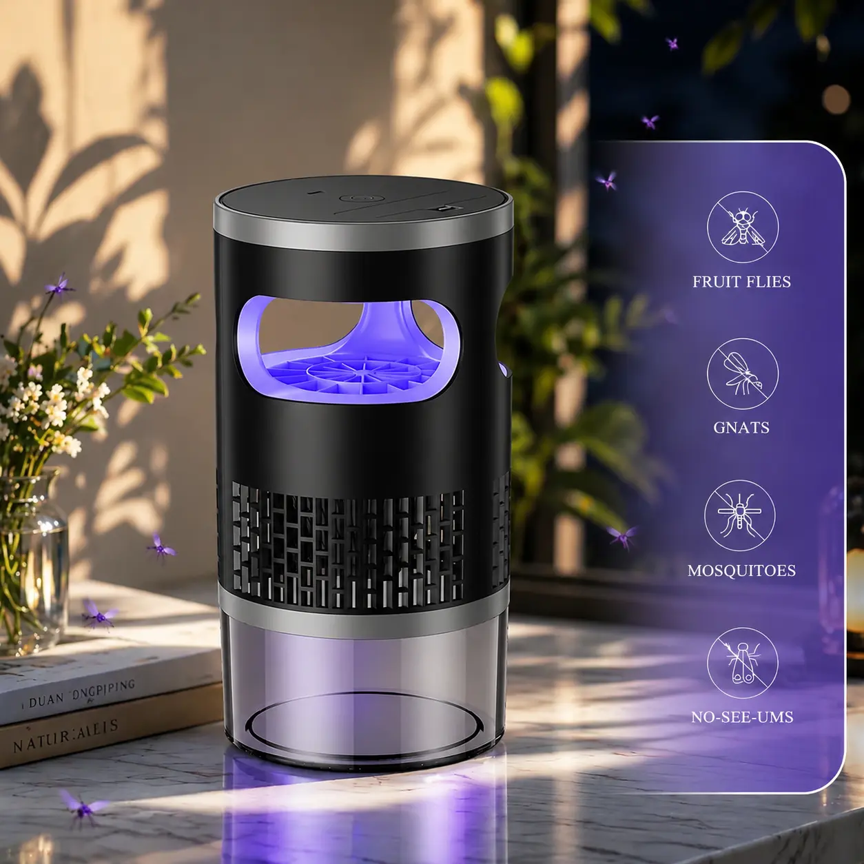 Indoor Insect Trap with Light and Suction Non Zapper Flying Bug Catcher for Mosquitoes Fruit Flies Gnats and Moths for Home Use