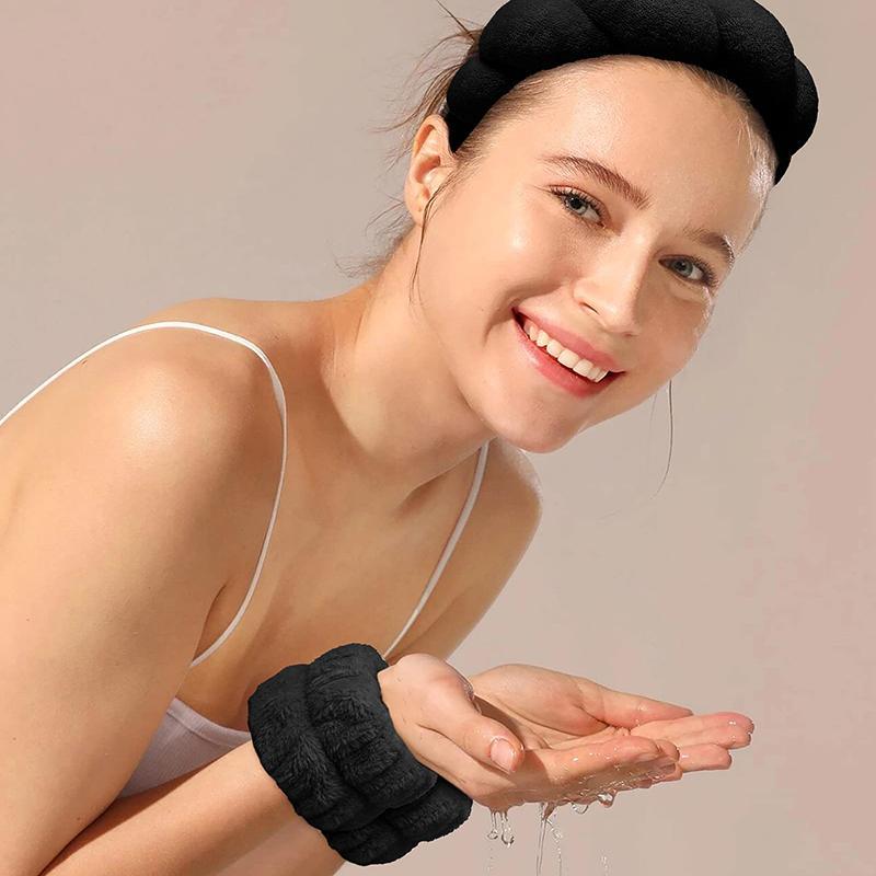 AWAYTR 4Pcs/Set Wash Face Wristband Hair Scrunchie Headbands Set Waterproof Spa Bathroom Accessories for Women Girls