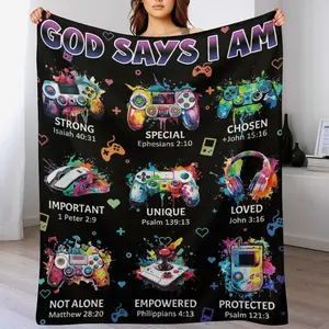 Christian Gifts for Men Boys, God Says I Am Gamer Blanket  , Inspirational Scripture Gift for GamersBible Verse Blanket, Gaming Gifts for Gamer, Christian Game Gifts