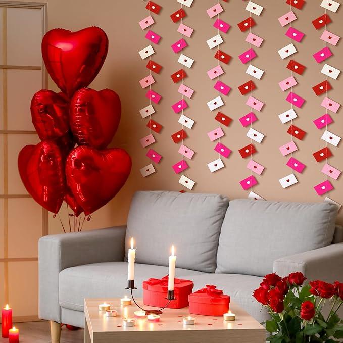 Valentine's Day Decoration Heart Envelope Garland Love Letter Banner Felt Heart Garland Banner Hanging Heart Decorations Rustic Farmhouse Hanging Decor for Wedding Anniversary Gothic Bridal Shower Party Fireplace Mantle Wall Door Room Bedroom Home Decor