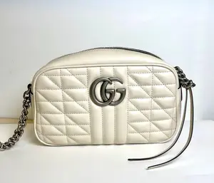 Pre-owned GUCCI GG Leather Crossbody Bags GUCCI MARMONT CROSSBODY BEIGE WHITE (LIKE NEW!)