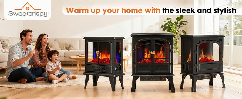 Freestanding Electric Fireplace,  Indoor Fireplace Heater with 3D Flame Effect, Overheating Safe Design, Energy Saving Space Heater with 12H Timer&Remote for Living Room, Bedroom
