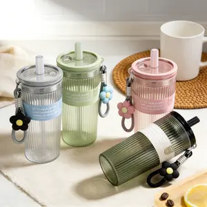 20oz (600ml) BPA-Free Tritan Plastic Water Bottle with Straw - AquaStyle Unisex Flip-Top Leakproof Cup for Men & Women, Lightweight, Dishwasher Safe, Wide Mouth  Washable Flasks Bottled