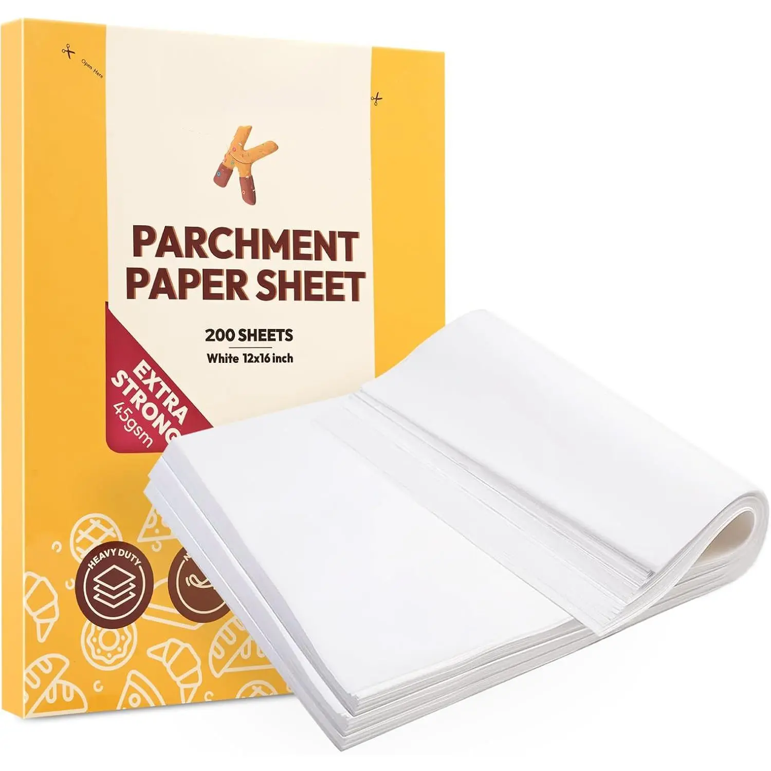 Precut Parchment Paper (200 Sheets, 12x16 in) - High-Quality Material, 2-Side Food Grade Silicone Coated, Oil-Resistant, Heavy-Duty Flat, Standard Heat-Resistant, Stable Advanced Series Kitchen Bakeware Utensils for Baking Cookies, Two-Side Food Grade Sil