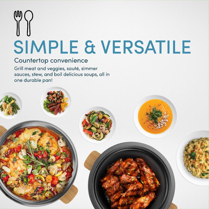 AROMA Whatever Pot Aroma Stainless Steel 2 in 1 Hot Pot with Glass Lid White 2.5 L AMC-130 Electric Hot Pot with Adjustable Temperature Control for One-Pot Meals